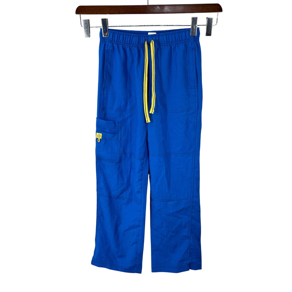 Spread Good Cheer Blue Scrub Pants Size S Cargo Unisex Elastic Waist Drawstring